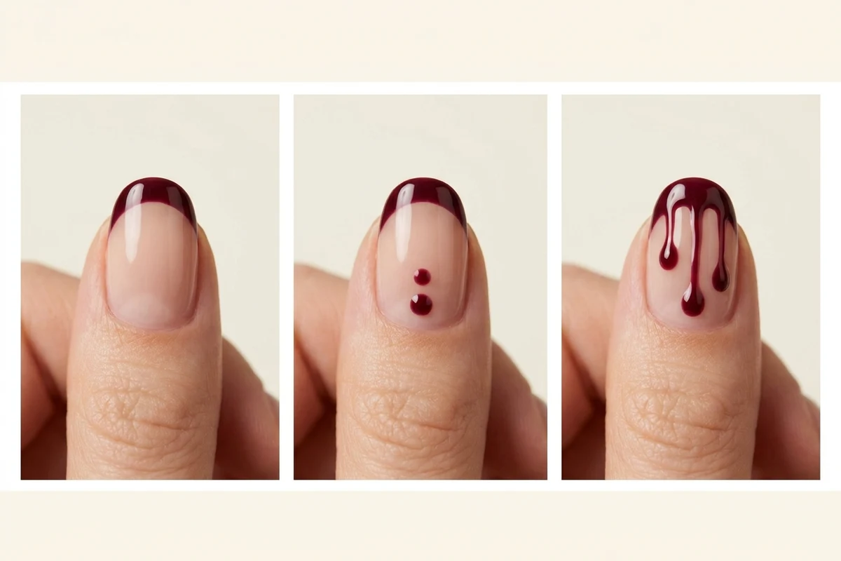 Burgundy drip-tip Halloween nail tutorial