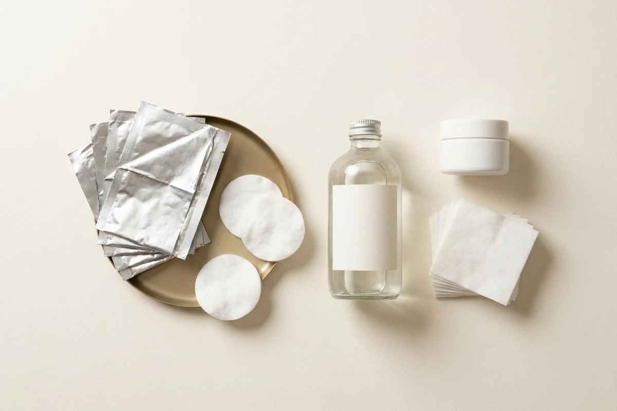 Gel nail-polish removal setup with cotton foil and moisturizer